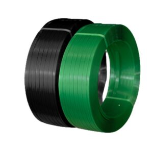 Dây đai đóng hàng PET. Hàng Phổ thông. Bản rộng: 19 mm. Độ dày: 0.8 mm. Định lượng: 20kg/cuộn. Màu đen