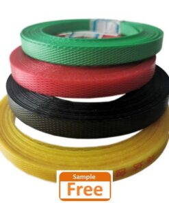 Dây đai đóng hàng PET. Hàng Phổ thông. Bản rộng: 19 mm. Độ dày: 1 mm. Định lượng: 20kg/cuộn. Màu đen