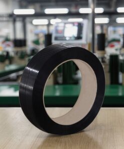Dây đai nhựa PET. Hàng Phổ thông. Bản rộng: 19 mm. Độ dày: 0.9 mm. Định lượng: 20kg/cuộn. Màu đen