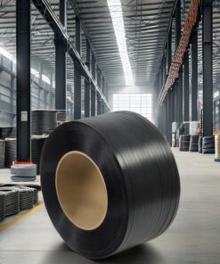 Dây đai nhựa PET. Hàng Phổ thông. Bản rộng: 19 mm. Độ dày: 0.9 mm. Định lượng: 20kg/cuộn. Màu đen