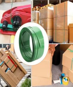 Dây đai nhựa pet. Hàng loại A. Bản rộng: 19 mm. Độ dày: 0.8 mm. Định lượng: 20kg/cuộn. Màu xanh