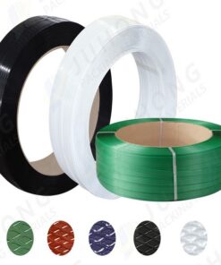 Dây đai đóng hàng PET. Hàng Phổ thông. Bản rộng: 19 mm. Độ dày: 1 mm. Định lượng: 20kg/cuộn. Màu đen