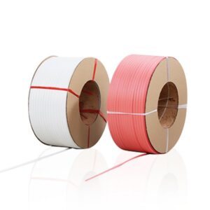 Dây đai PP. Hàng phổ thông. Bản rộng: 16 mm. Độ dày: 0.6 mm. Định lượng: 10kg/cuộn. Màu trắng