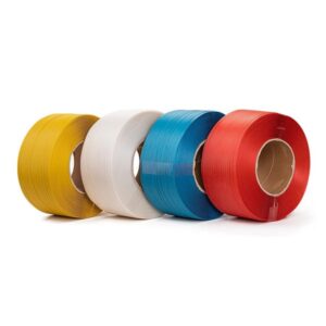 Dây đai nhựa PP. Hàng loại A. Bản rộng: 16 mm. Độ dày: 0.9 mm. Định lượng: 10kg/cuộn. Màu trắng