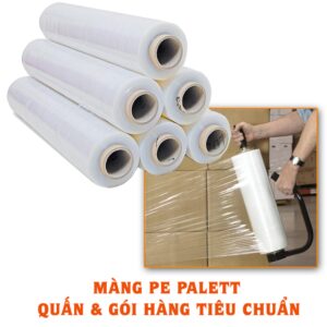 Màng Quấn PE. Khổ cuộn: 7cm. Khối lượng: 1.5kg/cuộn. KL Lõi giấy: 100gr. Màu sắc: Trong suốt