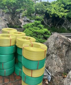 Dây đai PP loại A, hàng nguyên sinh, dùng cho máy đóng đai tự động, bản 12mm, dày 01mm, màu vàng