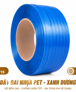 Dây đai nhựa PP loại S, hàng nguyên sinh bóng, dùng cho máy đóng đai tự động, bản 15mm, dày 01mm, màu xanh dương
